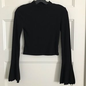 Mock Neck Lettuce Trim Long Sleeve Top